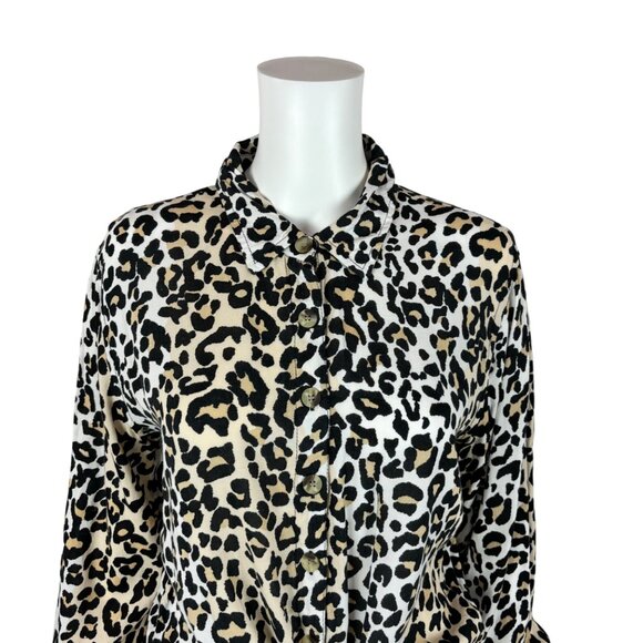 Style Envy Leopard Shirt Women's Medium Tie Hem Button Down Blouse Top - Picture 2 of 9
